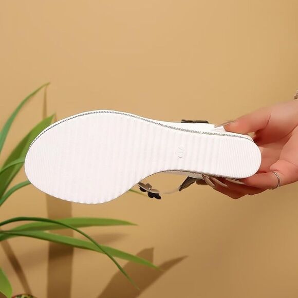 Macy's Black Floral Wedge Sandals. Beautiful - Picture 4 of 7